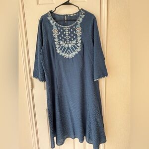 Embroidered Navy Blue Women's Dress